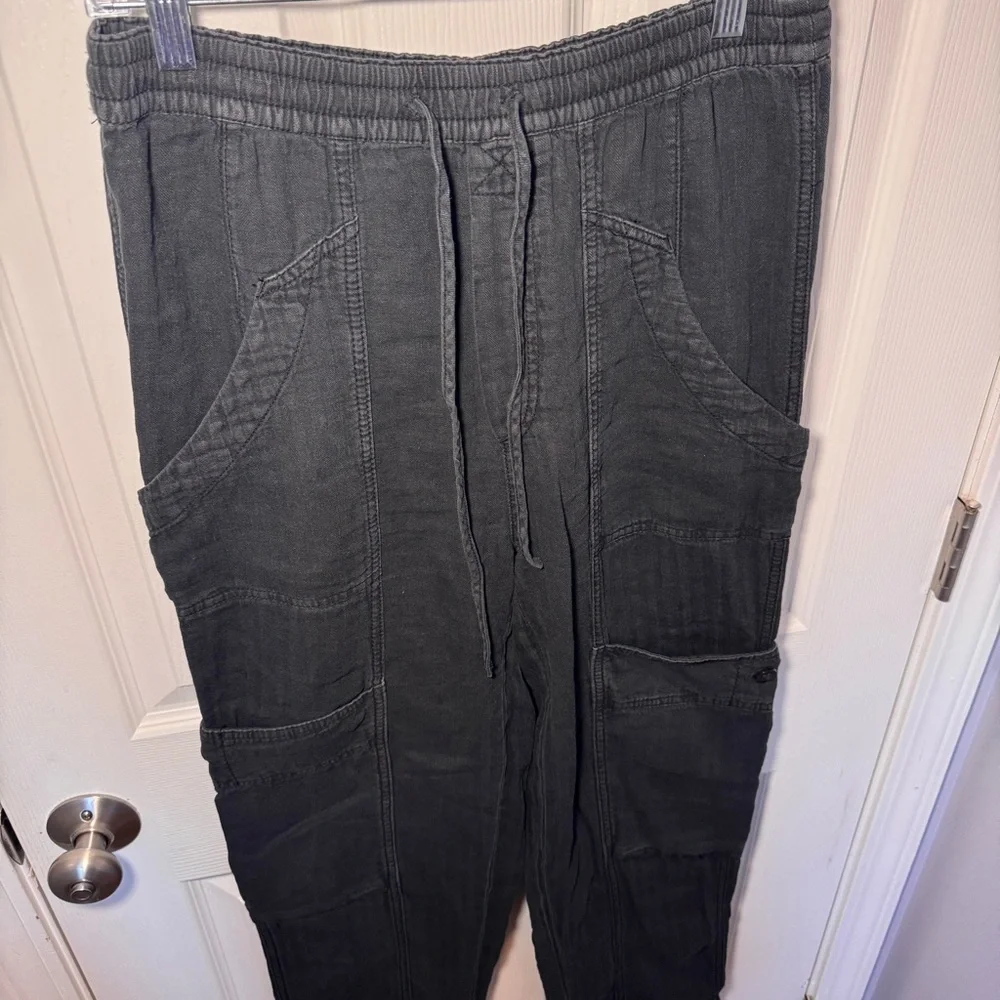 Free People Linen Blend Black Cargo Pants